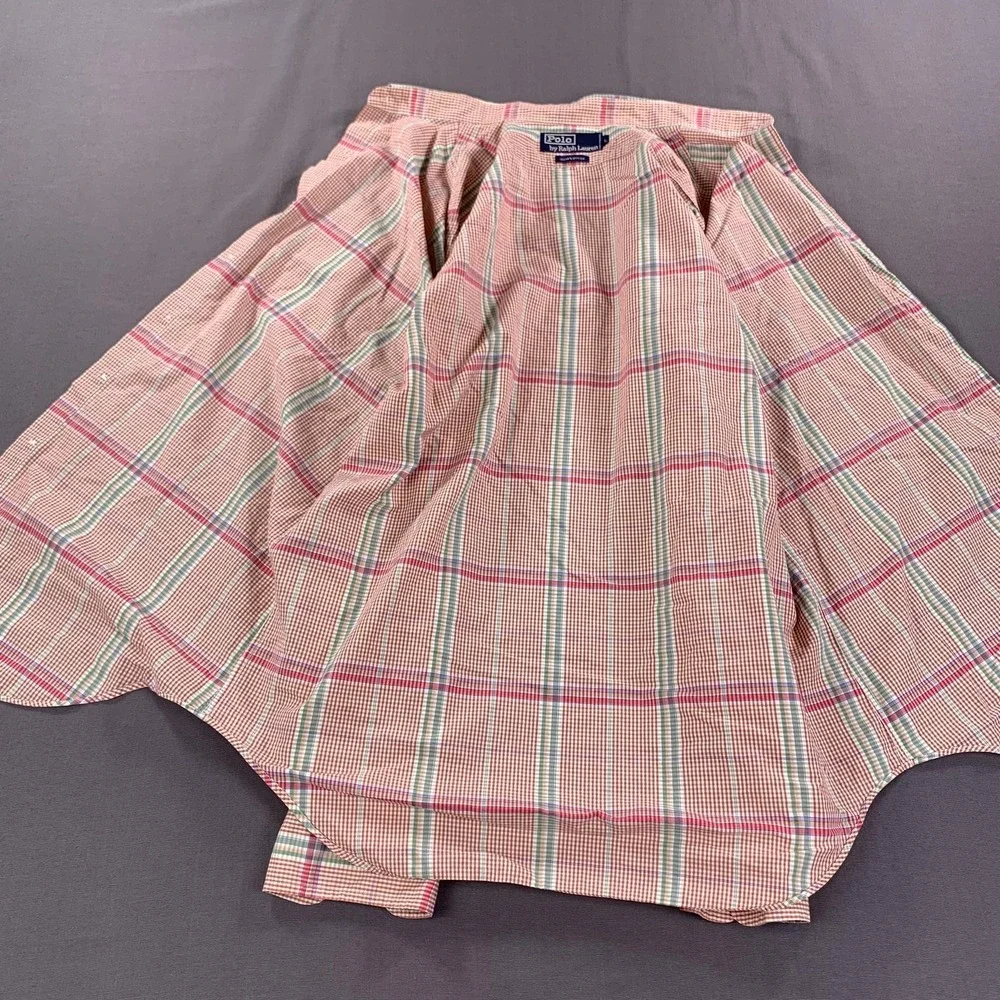 VTG Polo Ralph Lauren Shirt Men LG Pink Madras Plaid Button Down Long Sleeve 90s